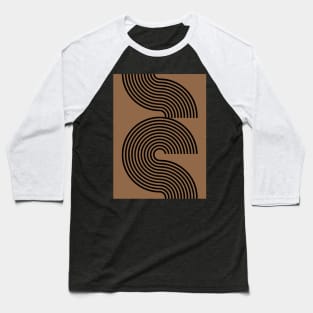 Zen Brown Retro Mid Century Line Pattern Baseball T-Shirt